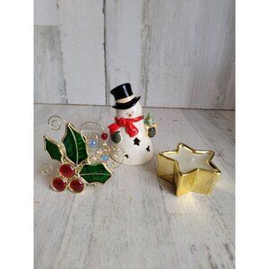 Mistletoe tea light holder snowman candle cover star set Xmas decor